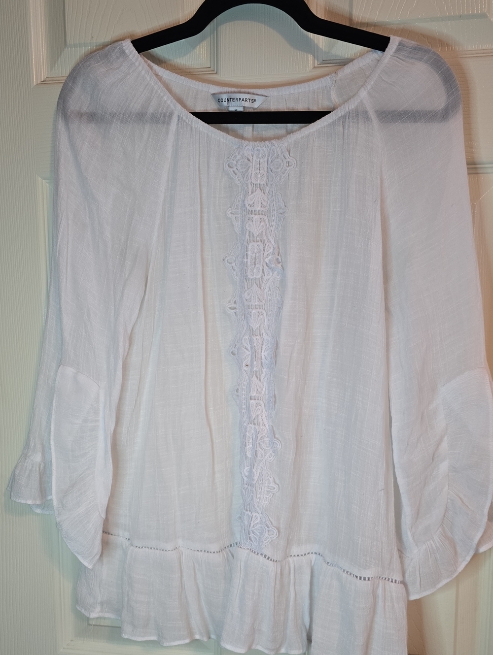 Counterparts White Lace-Front Peasant Tunic